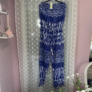 Tommy Bahama Blue and White Patterned Jumpsuit